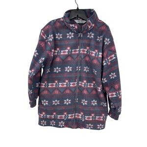 Vintage Haband Fleece Jacket Womens XL Fair Isle Nordic Snowflake Y2K Aztec